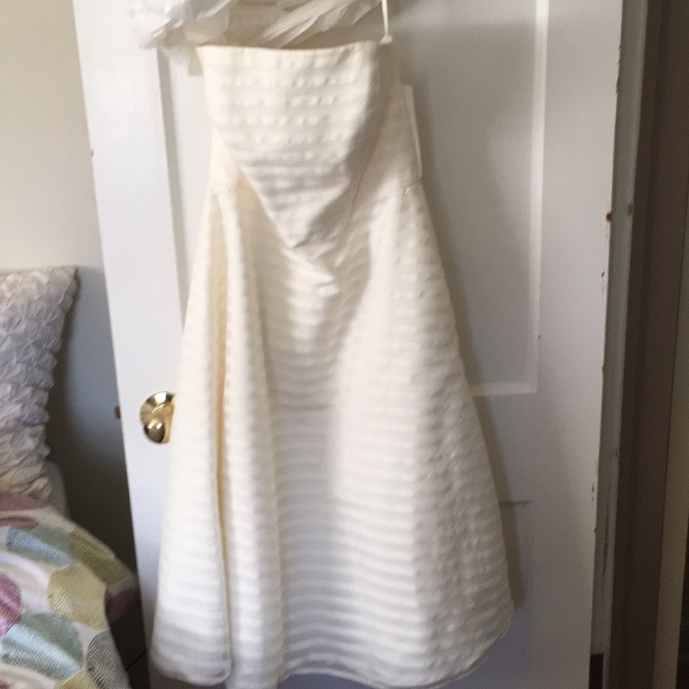 - David’s Bridal Cream Stripe Wedding Dress